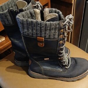HKR Blue Knit-Trim Boots